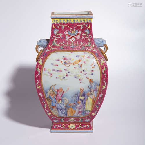 Qing Dynasty Qianlong pastel double ear bottle