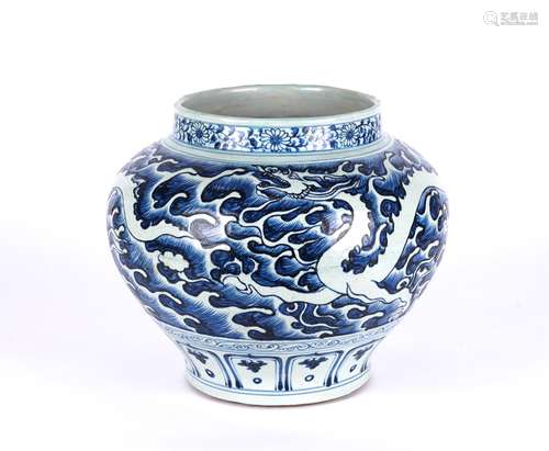 A CHINESE BLUE AND WHITE DRAGON JAR