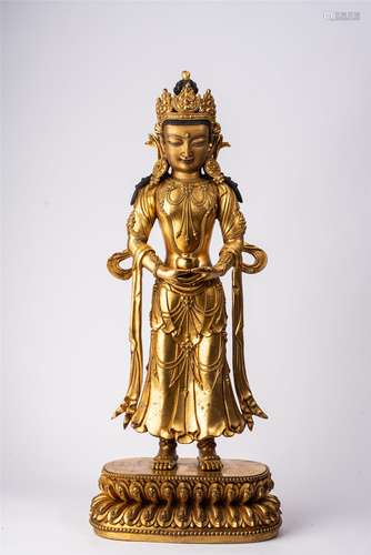 A GILT BRONZE STANDING AMITAYUS