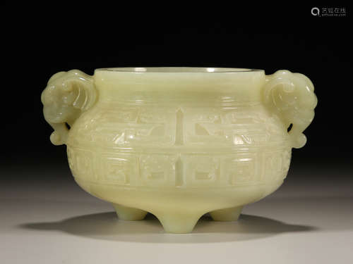 Hetian jade incense burner with three legs,monster holders