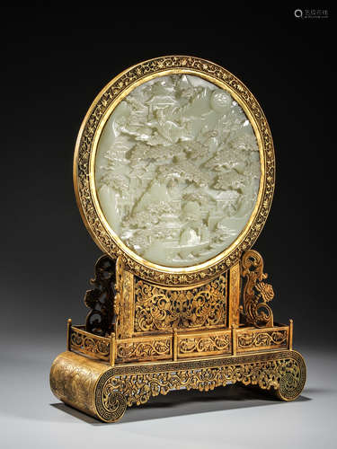 Copper gilt gold bag and Hetian jade screen