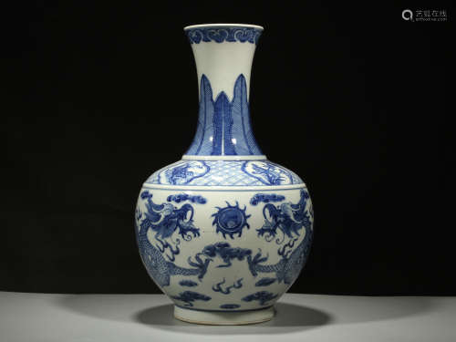 blue and white dragon vase