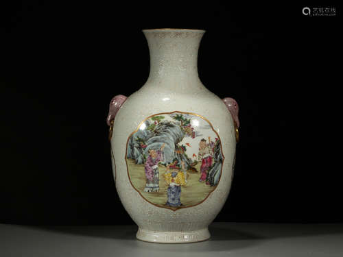 White enamel vase with elephant amphora