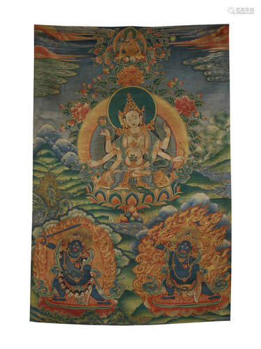 Carved silk Tibetan Thangka