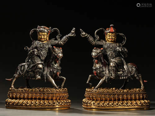 Bronze gilt base silver figure in Qing Dynasty