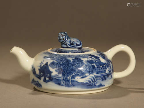 Blue and white mountain water teapot