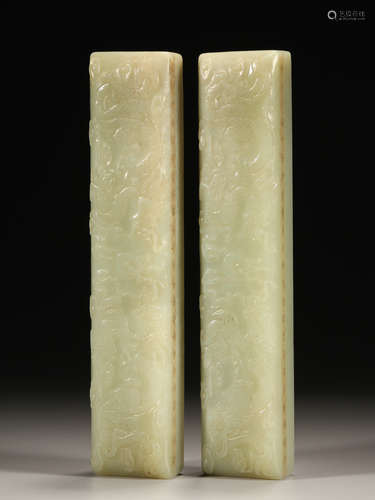 A pair of Hetian jade ruler in Qing dynasty