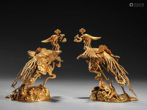 Silver gilt phoenix ornaments