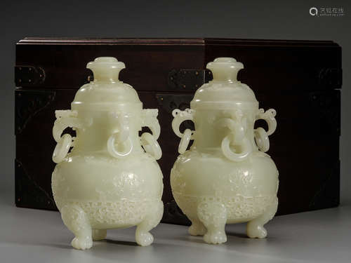 A pair of white jade furnaces