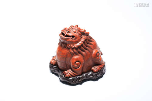 CHINESE CARVED BAMBOO FIGURE OF MYTHICAL BEAST