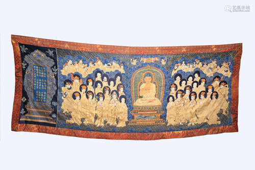 CHINESE EMBROIDERED THANGKA OF BUDDHA STORY