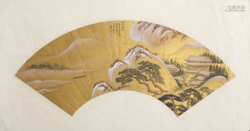 CHINESE LANDSCAPE FAN PAINTING ZHANG DAQIAN MARK