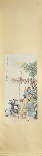 CHINESE FIGURE PAINTING SCROLL SHEN XINHAI MARK