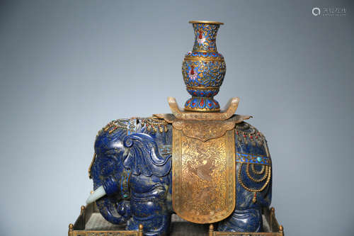 CHINESE CLOISONNE ENAMEL AND LAPIS LAZULI ELEPHANT ORNAMENT