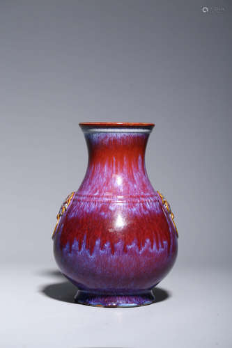 CHINESE FLAMBE GLAZE DOUBLE EARED VASE