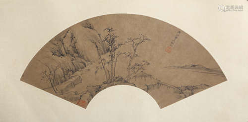 CHINESE LANDSCAPE FAN PAINTING JIANJIANGXUEREN