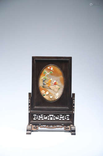 CHINESE INLAID AGATE FIGURE TABLE SCREEN