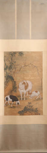 CHINESE HORSE GROUP PAINTING SCROLL LIU KUILING MARK