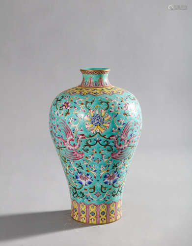 CHINESE FAMILLE ROSE PHOENIX FLORAL MEIPING VASE