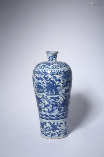 CHINESE BLUE AND WHITE FLORAL MEIPING VASE
