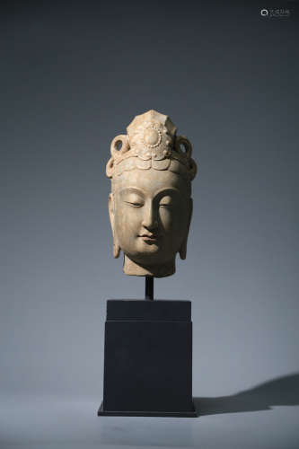 CHINESE CARVED STONE STATUE OF BUDDHA HEAD