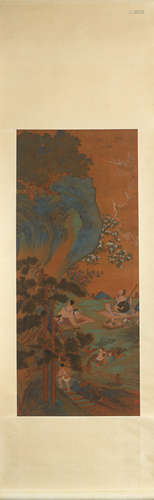 CHINESE LANDSCAPE AND FIGURE PAINTING SCROLL ZHAO QIANLI MAR...