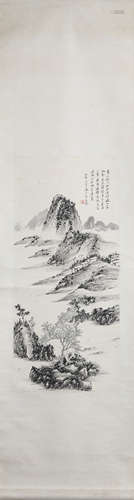 CHINESE LANDSCAPE PAINTING SCROLL HUANG BINHONG MARK