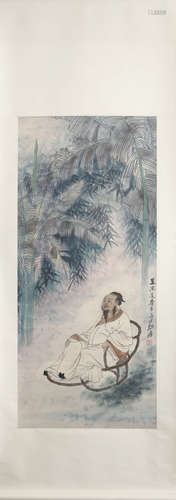 CHINESE FIGURE PAINTING SCROLL ZHANG DAQIAN MARK