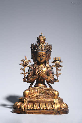 CHINESE GILT BRONZE STATUE OF TARA