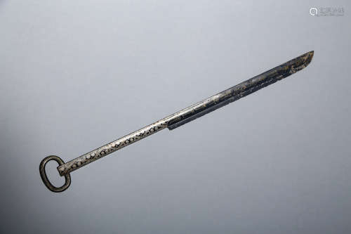 CHINESE SILVER AND GOLD INLAID BLADE