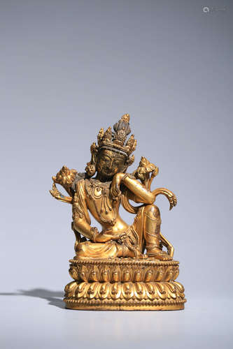 CHINESE GILT BRONZE STATUE OF AVALOKITESVARA