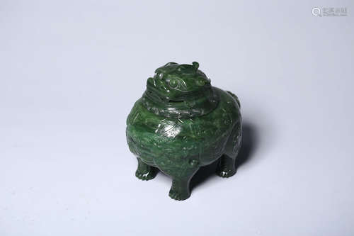 CHINESE SPINACH GREEN JADE BEAST CENSER