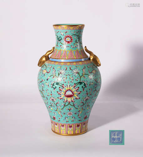 CHINESE FAMILLE ROSE FLORAL ZUN VASE