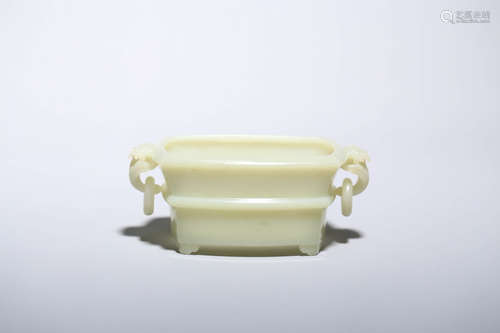 CHINESE CARVED WHITE JADE LOOP HANDLE CENSER