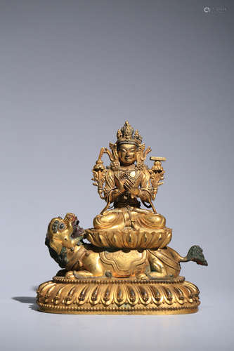 CHINESE GILT BRONZE STATUE OF MANJUSRI