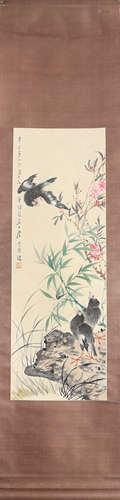 CHINESE FLOWER AND BIRD PAINTING SCROLL TANG YUN MARK