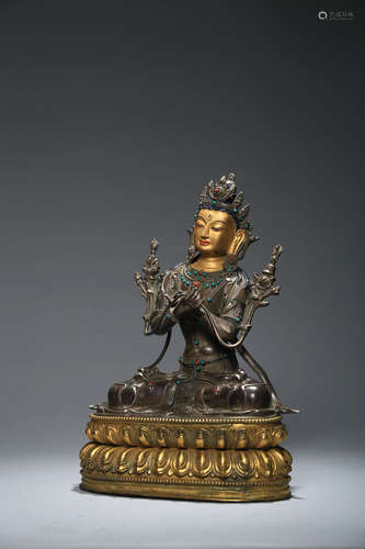 CHINESE INLAID BRONZE FIGURE OF TARA