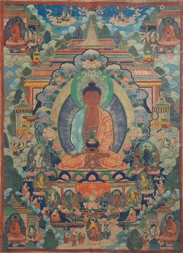 CHINESE EMBROIDERED THANGKA OF AMITAYUS