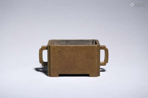 CHINESE BRONZE SQUARE DOUBLE EARED FURNACE