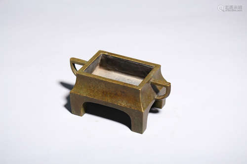 CHINESE BRONZE SQUARE DOUBLE LOOP EARED CENSER