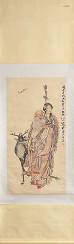 CHINESE FIGURE PAINTING SCROLL REN BONIAN MARK