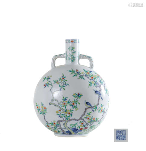 CHINESE DOUCAI FLOWER AND BIRD MOON FLASK