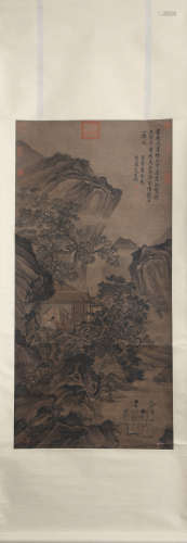 CHINESE LANDSCAPE PAINTING SCROLL TANG YIN MARK
