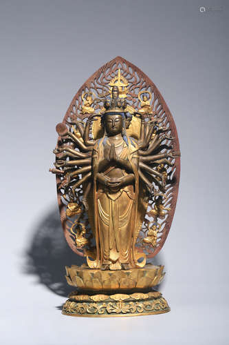 CHINESE GILT BRONZE STATUE OF AVALOKITESVARA