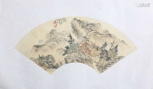 CHINESE LANDSCAPE FAN PAINTING ZHANG SHIYUAN MARK