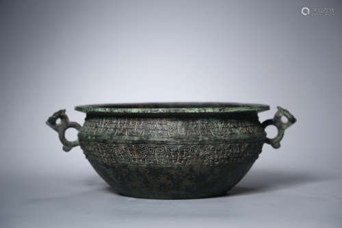 CHINESE BRONZE DOUBLE EARED POT