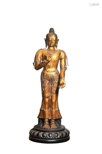 CHINESE GILT BRONZE STATUE OF AVALOKITESVARA