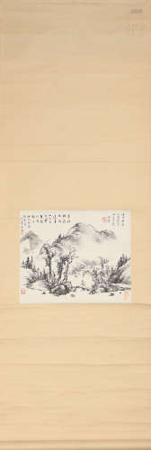 CHINESE FLOWER PAINTING AND CALLIGRAPHY SCROLL HUANGBIN MARK