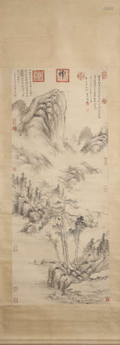 CHINESE LANDSCAPE PAINTING SCROLL WANG CUI MARK