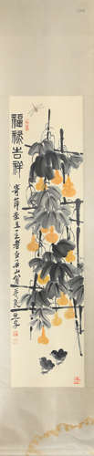 CHINESE SET OF FOUR FLOWERS PAINTING SCREENS QI BAISHI MARK